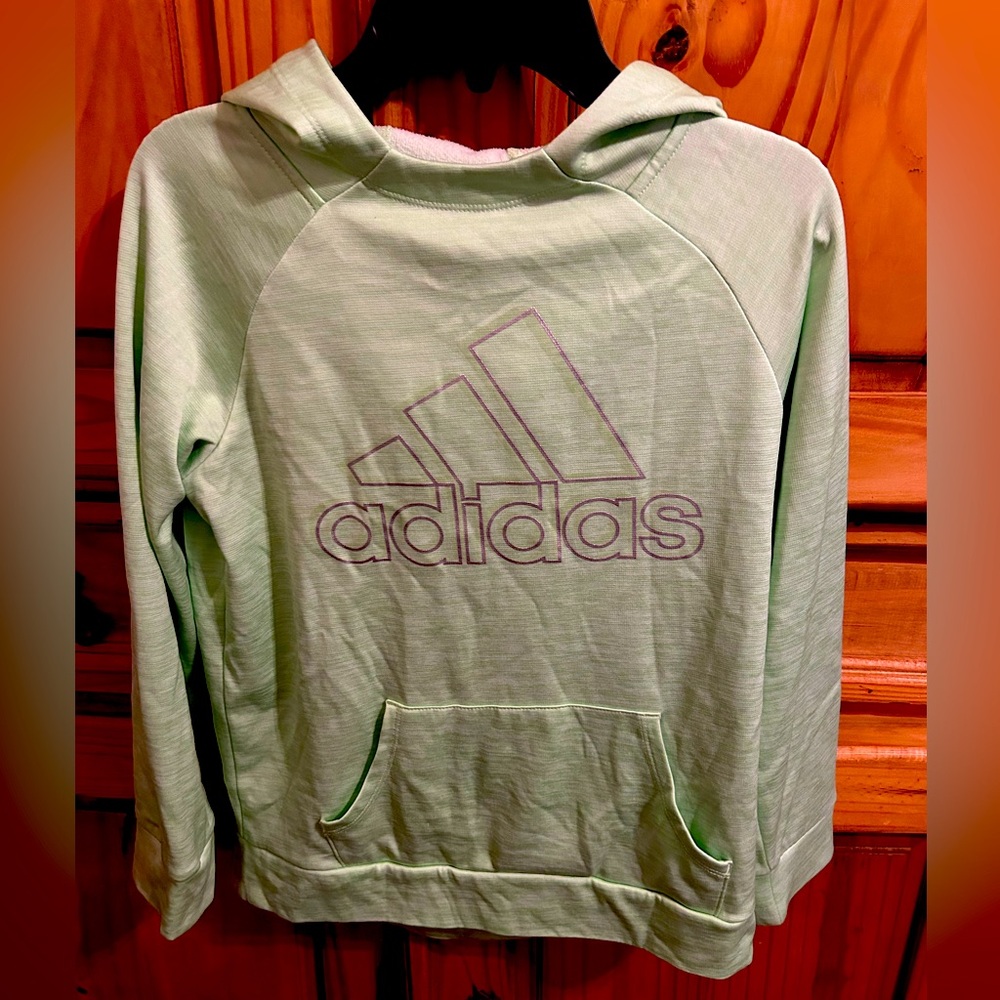 Girls Adidas hoodie sweatshirt, lime green, size youth L (14).